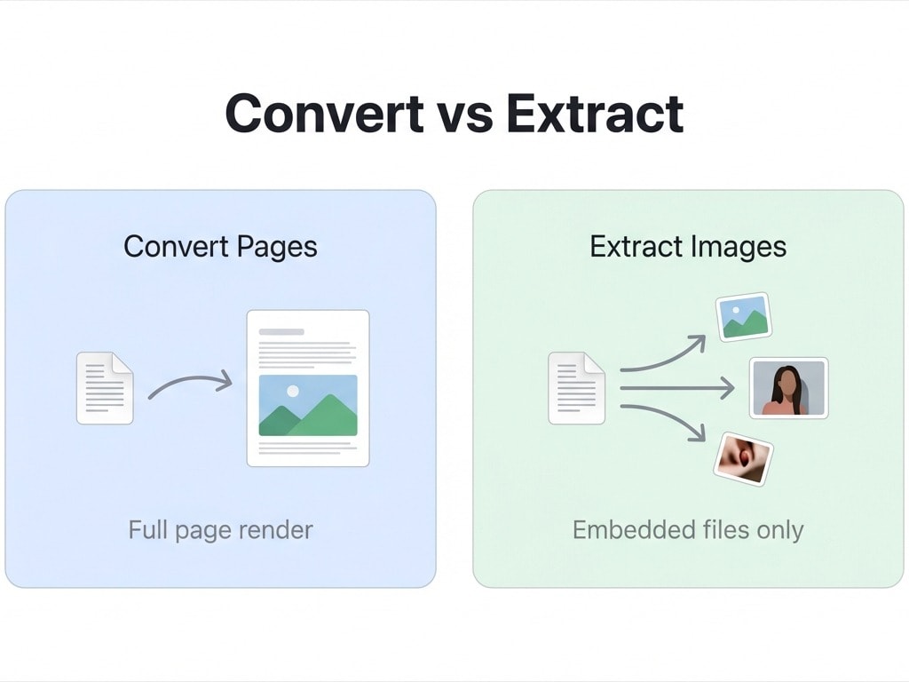 Alle Seiten konvertieren vs. Bilder extrahieren: Vergleich der zwei Modi