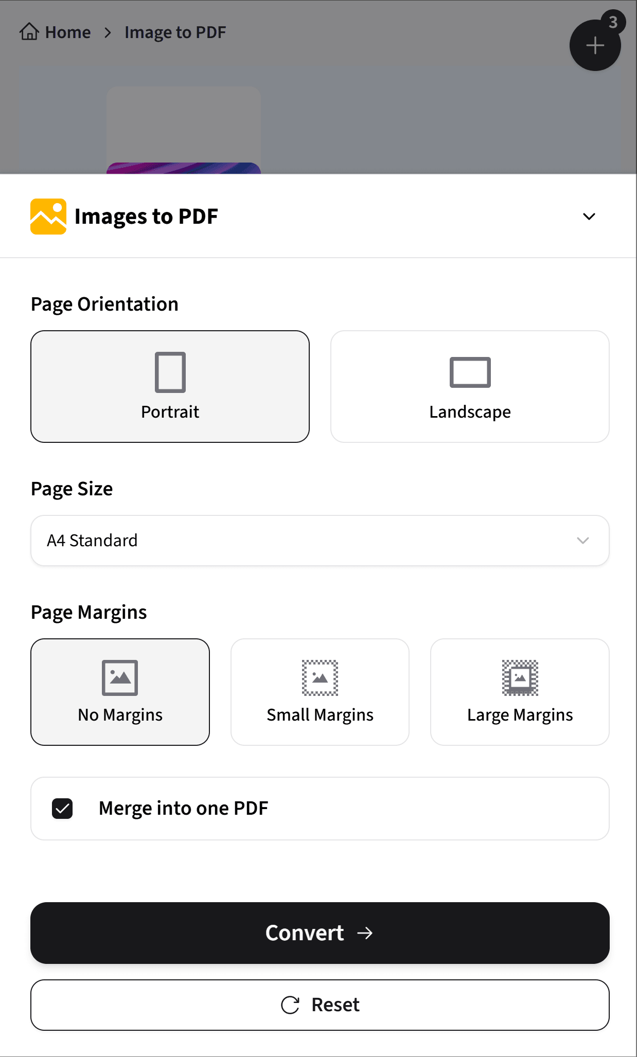 Beispiel-Interface eines Online-Tools zur Umwandlung von Bildern in PDF