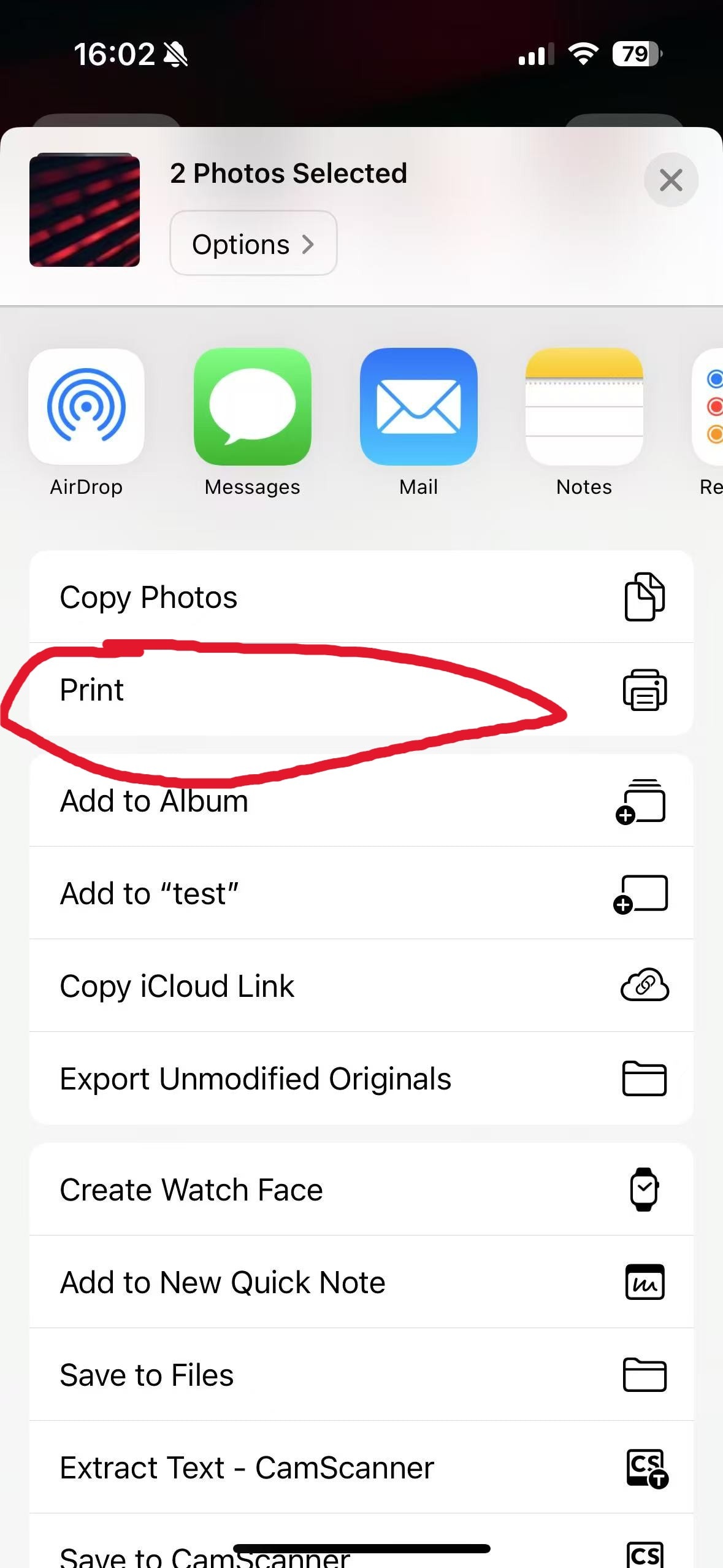 Druckoption im iPhone-Teilen-Menü