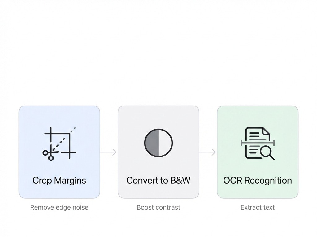 Scan Preprocessing Pipeline: Crop Margins → Convert to B&W → OCR Recognition