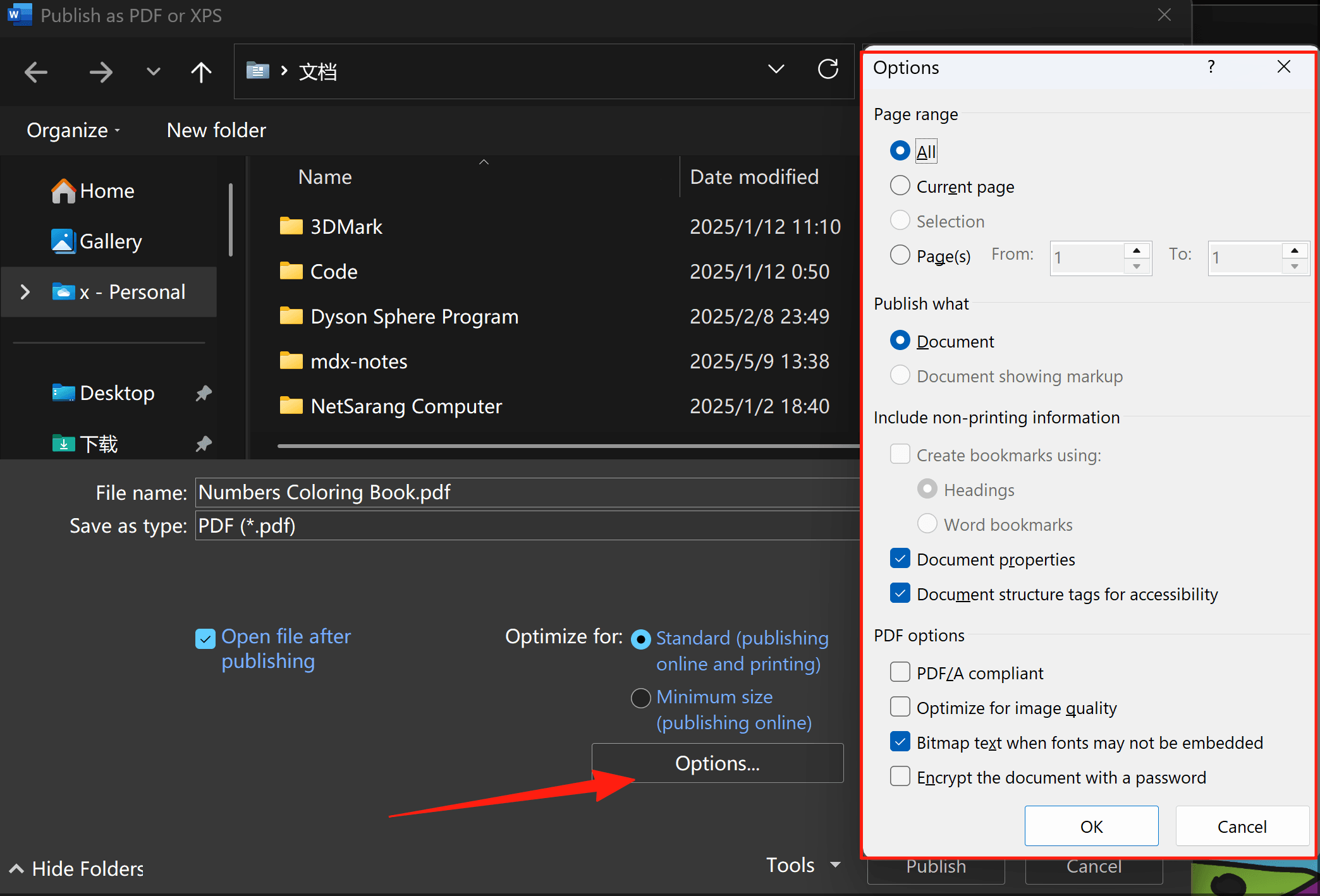 Word PDF-conversieopties