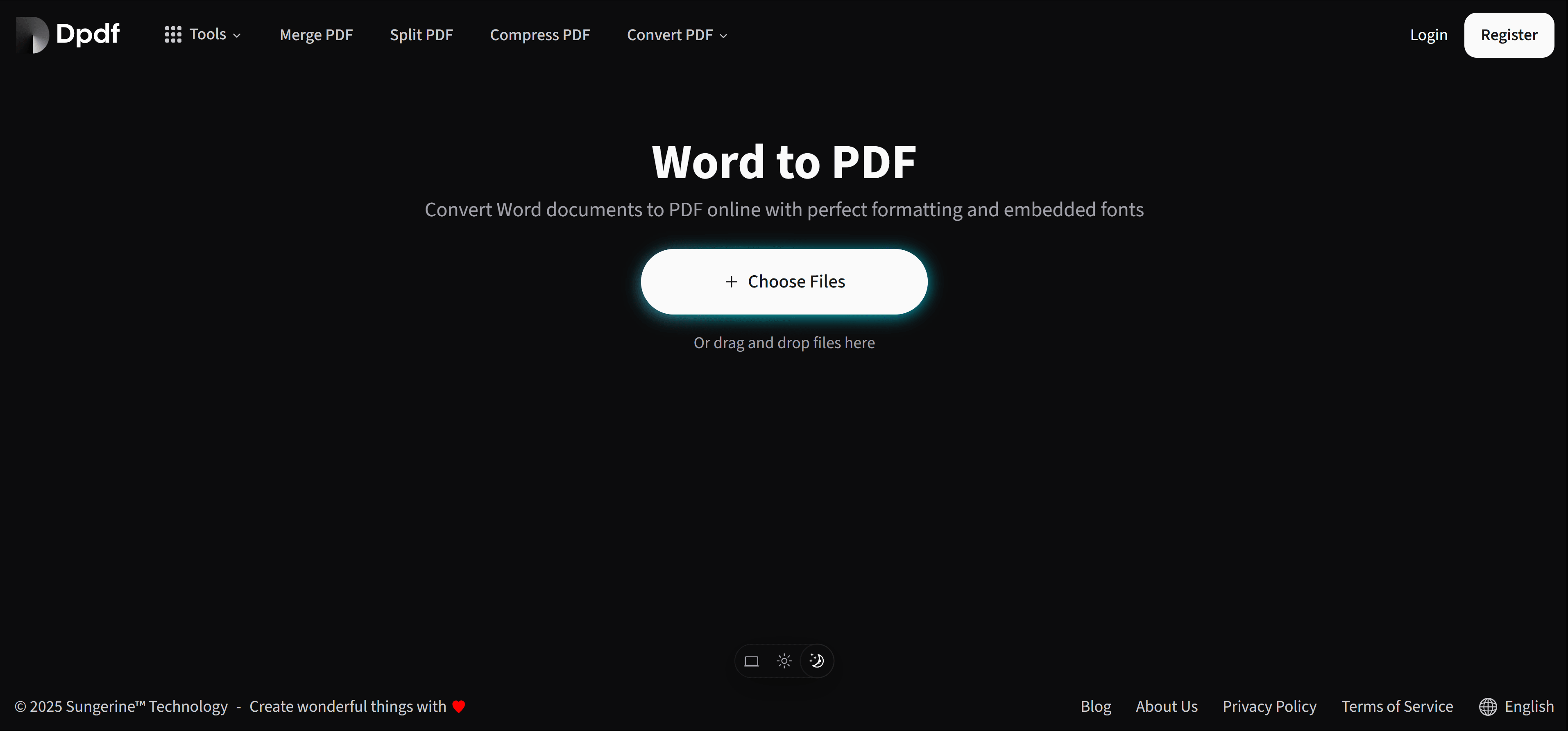 dpdf.com online Word naar PDF-toolinterface