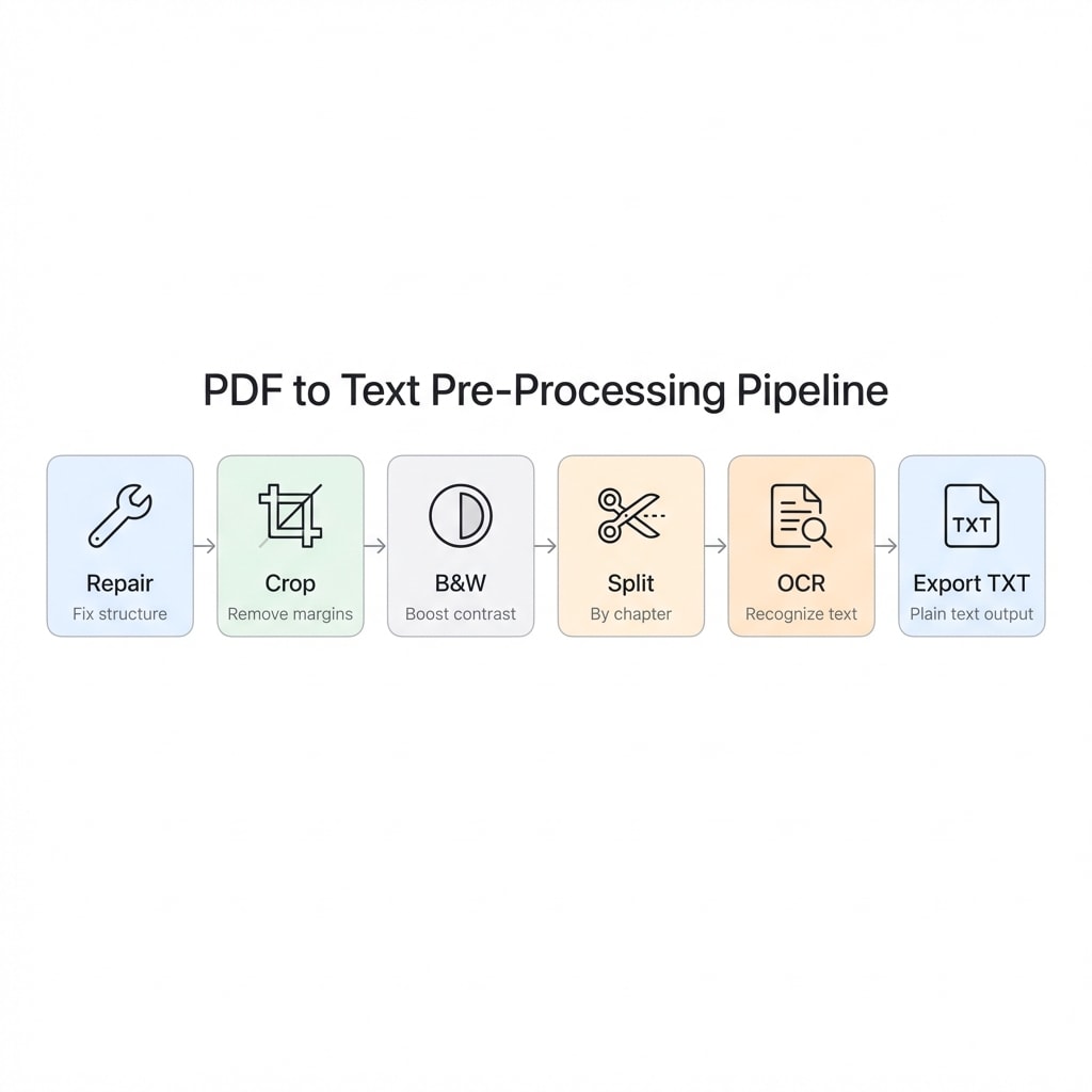 PDF to Text Pre-Processing Pipeline: Crop, B&W, Split, then PDF to Text