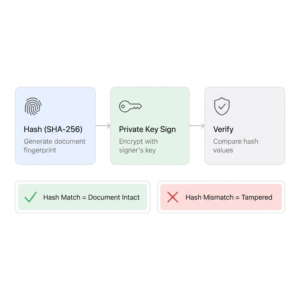 Digital Signature Flow: Hash, Sign, Verify