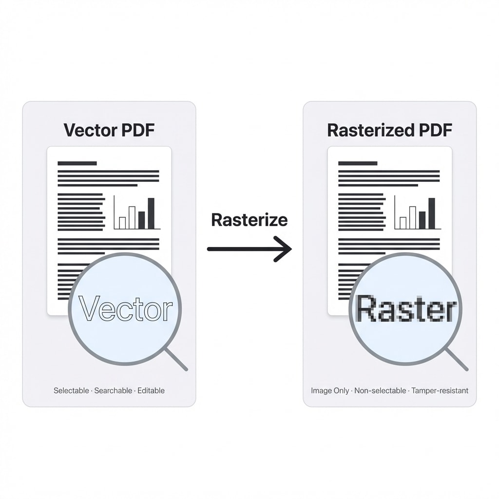 Vector PDF vs Rasterized PDF: from selectable text to pixel grid